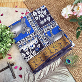 Blue Pichwai Kalamkari Saree with Kanchi Border-VS4146